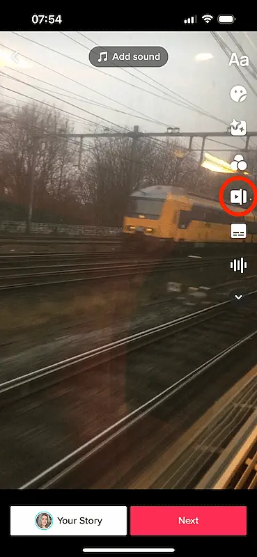 TikTok video edit page, adjust clip icon highlighted